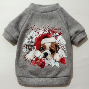 Merry Christmas Bulldog Baskılı Tişört